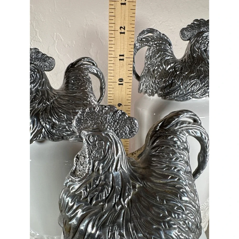 Arthur Court White Canisters‎ with Design and Aluminum Roosters 2004 Set of 3